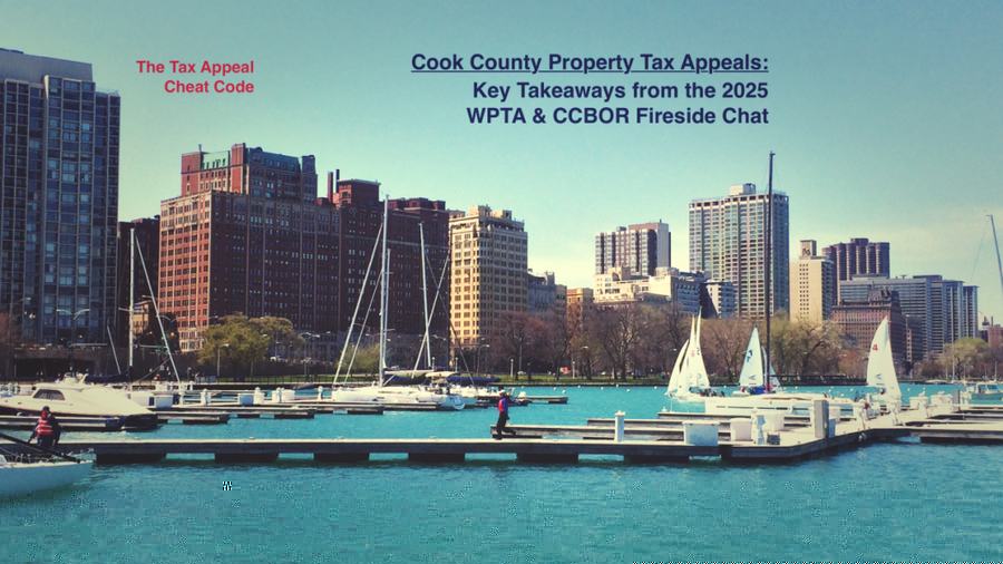 Cook County Property Tax Appeals fireside chat article thumbnail with lakefront skyline