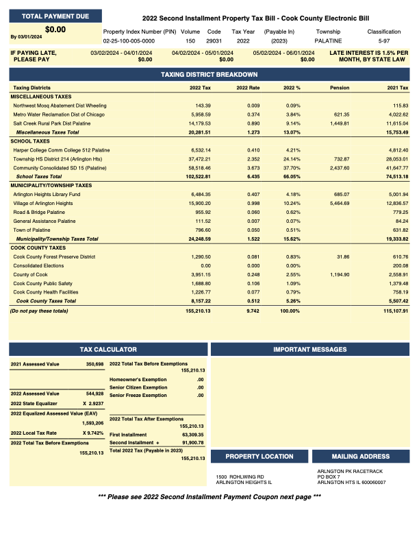 This is a sample 2nd installment bill in Cook County Illinois.